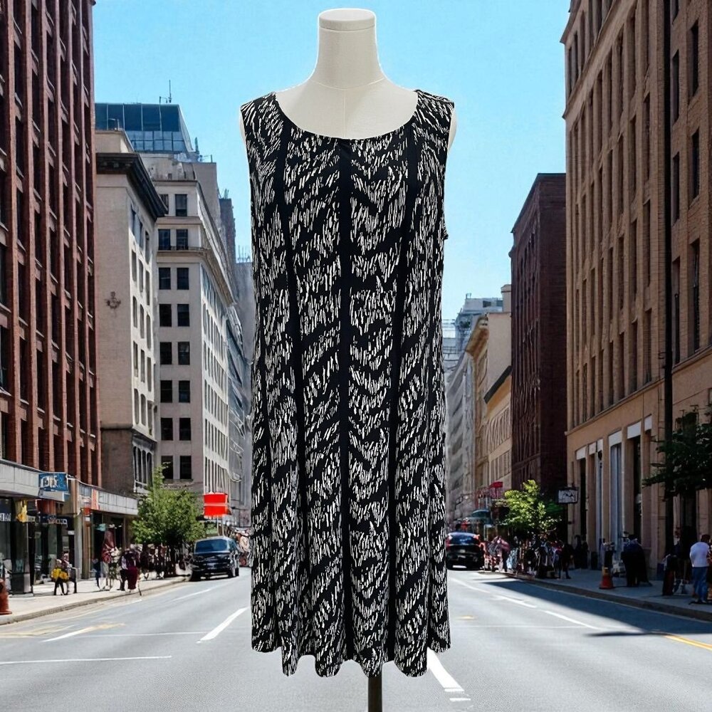 Roz And Ali Black White Sleeveless Shift Dress Size 16‎ Summer Casual Minimalist